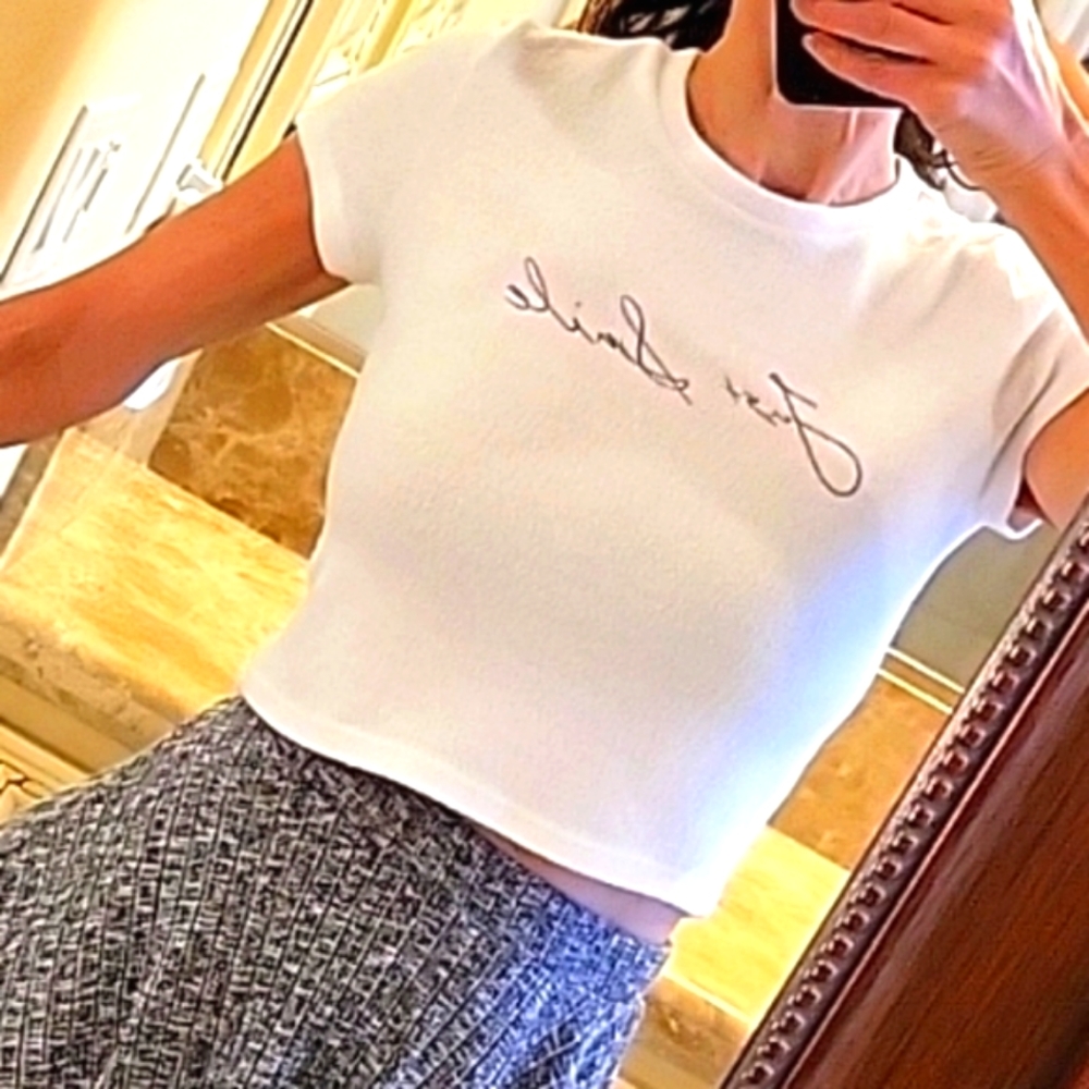 Forever 21 Black/White "Just Smile" Cropped Sweater Top, M
